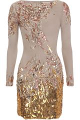 Matthew Williamson Abstract Sequin Georgette Embroidered Long Sleeve Dress