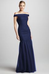 Ml Monique Lhuillier Ruched Offshoulder Trumpet Gown