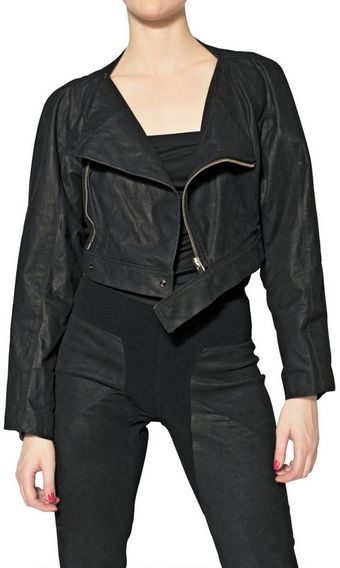 Rick Owens Cropped Smooth Leather Jacket - Lyst