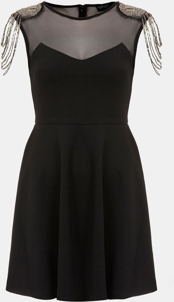Topshop Fringe Embellished Skater Dress - Lyst