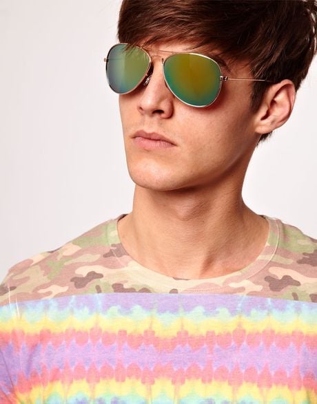 Asos Asos Aviator Sunglasses With Blue Mirror Lens In Blue For Men Lyst 