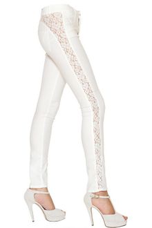 Blugirl Blumarine Slightly Waxed Cotton Denim Lace Jeans - Lyst