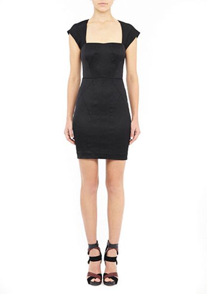 Nicole Miller Stretch Satin Square Neck Sheath Dress In Black Lyst