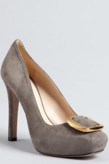 Prada Cement Suede Buckle Detailed Platform Pumps - Lyst