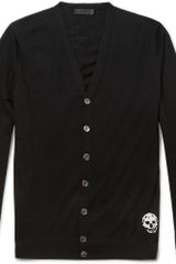 Alexander McQueen Skull Embroidered Fine Knit Cashmere Cardigan