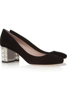 Miu Miu Crystal Embellished Suede Pumps - Lyst