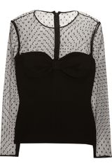 Valentino Polka Dot Tulle and Woven Silk Top