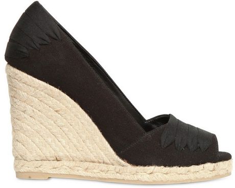 Castaner Canvas and Rope Open Toe Wedges in Black | Lyst