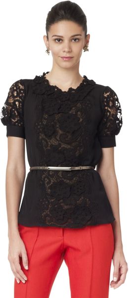 Oscar de la Renta Short Sleeve Silk Blouse - Lyst