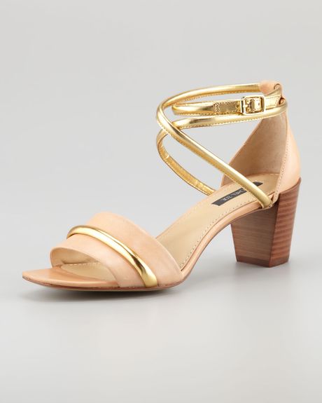 Rachel Zoe Montana Low Heel Sandal in Beige (natural gold) | Lyst