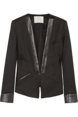 Maje Asphalte Leather-Trimmed Twill Jacket