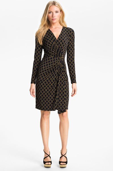 Michael Michael Kors Chain Print Faux Wrap Dress in Blue (navy