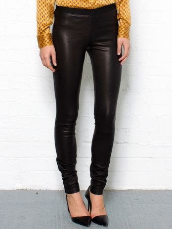 Theory Black Leather Leggings - Lyst