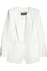 Balmain Leather Trimmed Cotton Blend Jacquard Blazer