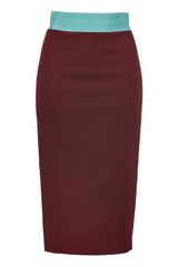 L'Wren Scott Bordeaux Woolblend Pencil Skirt with Mint Waist