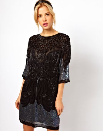 ASOS Collection Asos Shift Dress with Baroque Beading - Lyst