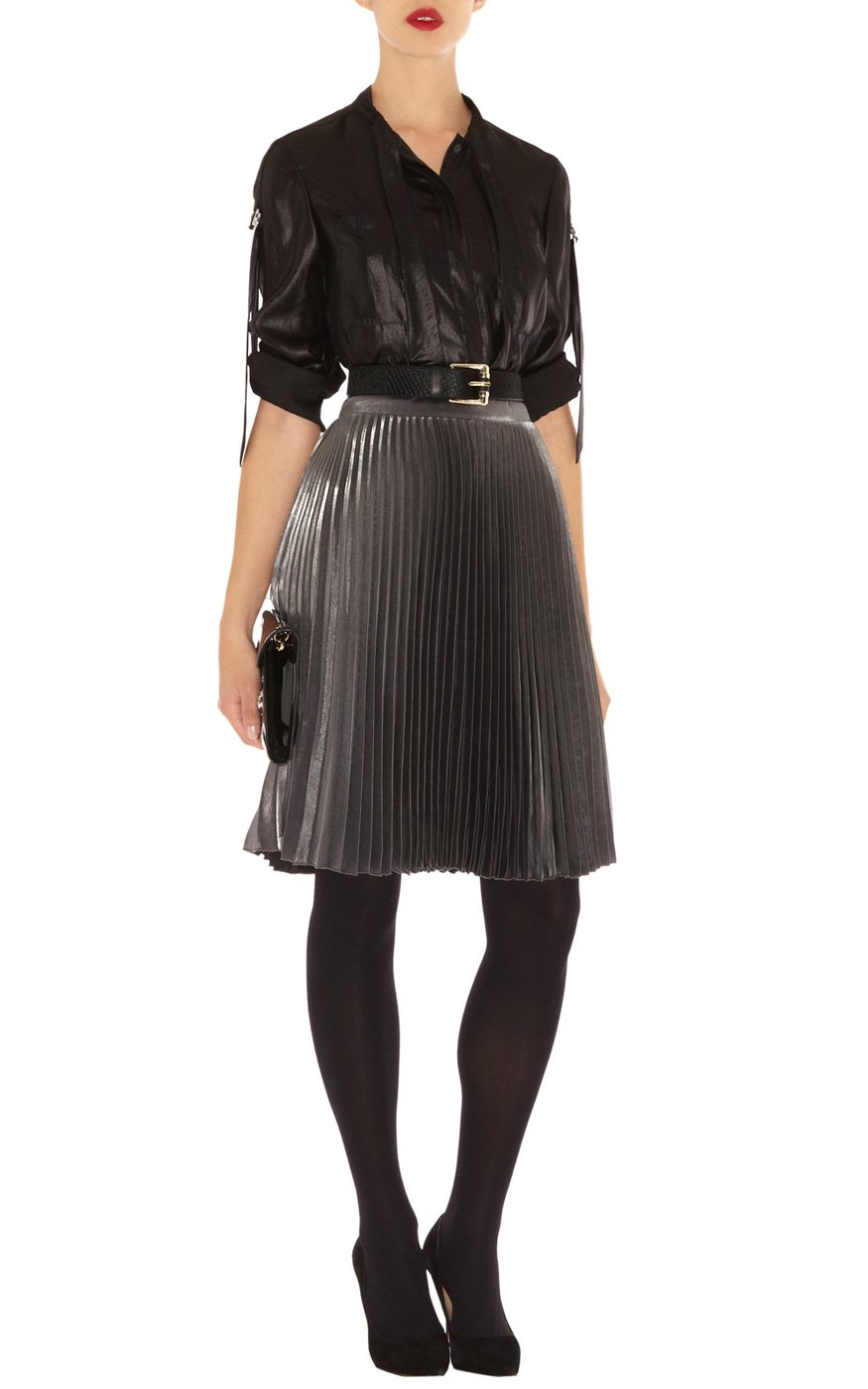 Karen Millen Metallic Pleat Skirt In Gray Pewter Lyst 