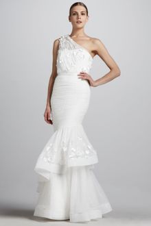 Ml Monique Lhuillier One-shoulder Gown with Trumpet Skirt - Lyst