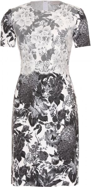 Stella McCartney Floral Print Dress with Lace Overlay Bodice - Lyst
