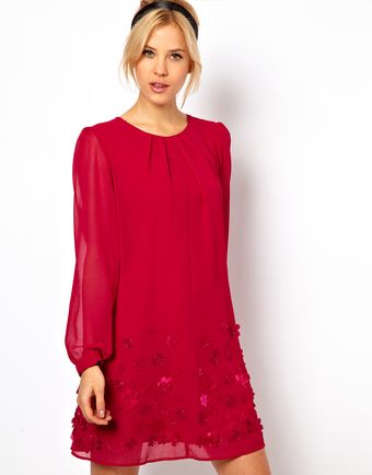 ASOS Collection Swing Dress with Floral Embroidery - Lyst