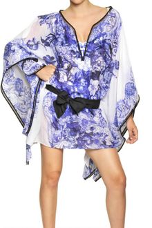 Roberto Cavalli Printed Cotton Silk Voile Kaftan Dress - Lyst