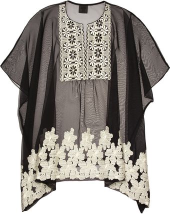 Anna Sui Embroidered Chiffon Top - Lyst