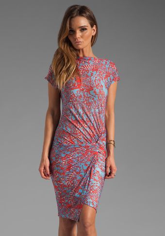 See By Chloé Short Sleeve Waist Knot Dress in Bluered - Lyst