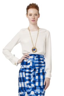 Oscar de la Renta Long Sleeve Blouse with Jewel Cuff - Lyst