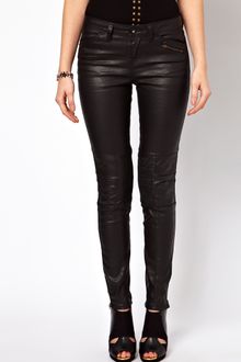 Asos Coated Skinny Biker Jean with Ruched Panel Detail - Lyst