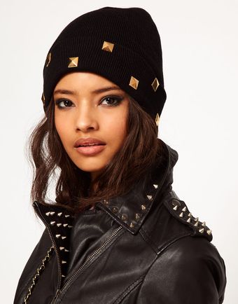 Asos Boyfriend Knit Beanie with Studded Turn Up - Lyst
