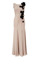 Jenny Packham Sandstone Floral Applique Silk Gown