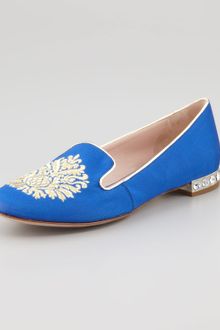 Miu Miu Metallic Embroidered Smoking Slipper - Lyst