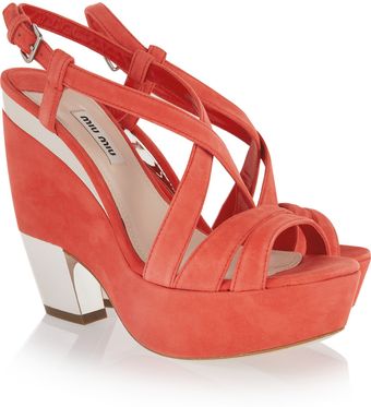 Miu Miu Metallictrimmed Wedge Sandals - Lyst