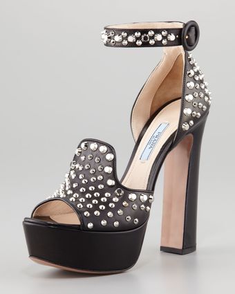 Prada Studded Napa Platform Sandal - Lyst