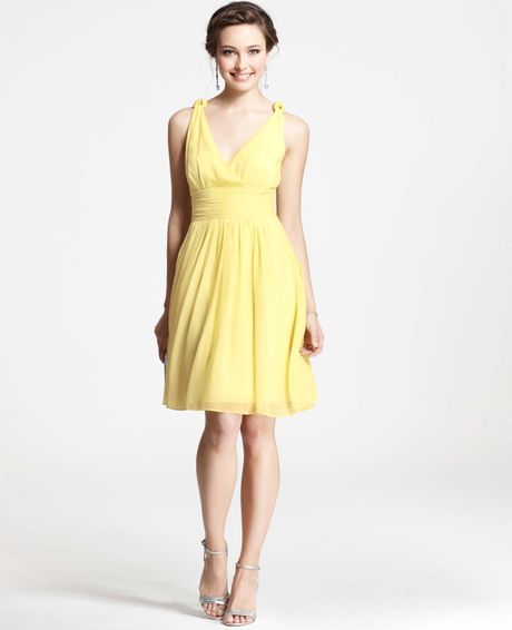 Ann Taylor Petite Silk Georgette Knot Shoulder Dress in Yellow ...