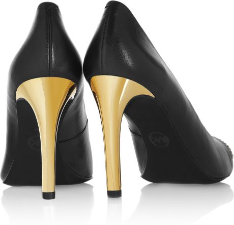 gold leather pumps