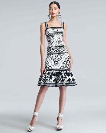 Oscar de la Renta Sketched Baroqueprint Twill Dress - Lyst