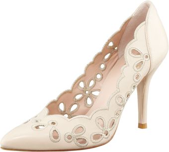 Stuart Weitzman Eyelets Scalloped Pump Nude - Lyst