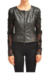 Amen Leather Jacket with Embroidered Sleeves