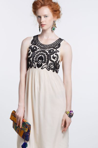 Anthropologie Beaded Tulle Cocktail Dress in White (ivory)