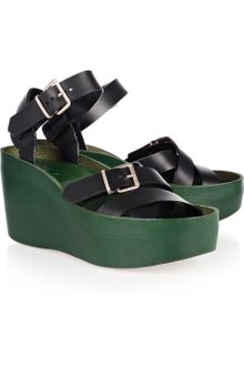 Chloé Color Block Leather Wedge Sandals - Lyst