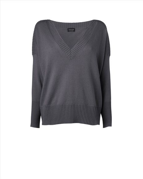 Jaeger Wool Cashmere Batwing Sweater in Gray (charcoal) - Lyst