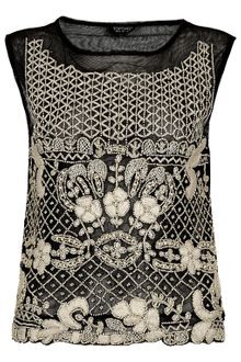 Topshop Heavy Embroidered Mesh Tank - Lyst