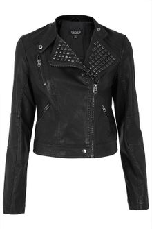 Topshop Studded Lapel Biker Jacket - Lyst