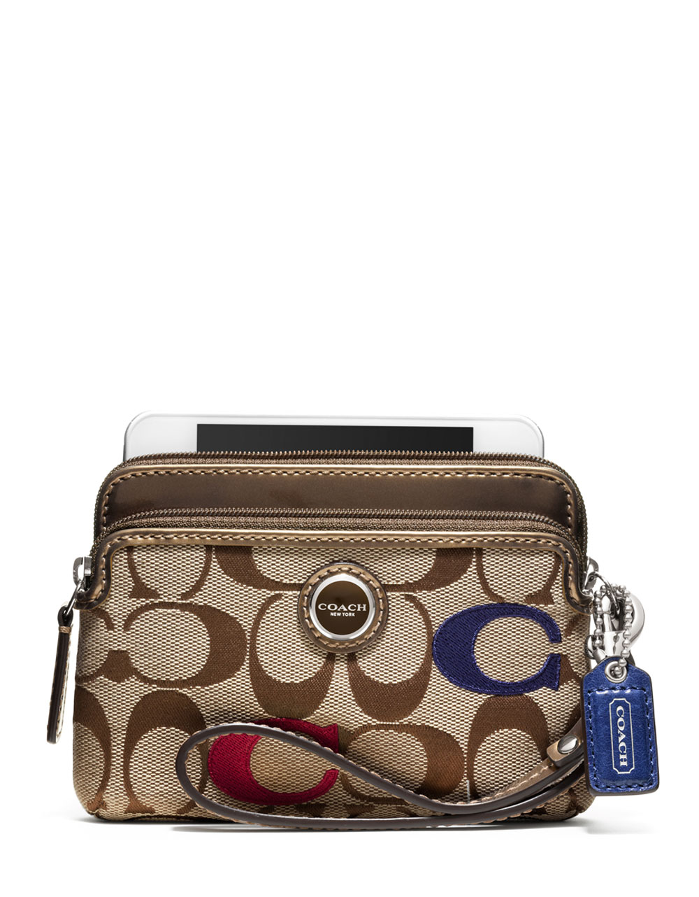 Coach Poppy Embroidered Signature Double Zip Wristlet in Multicolor
