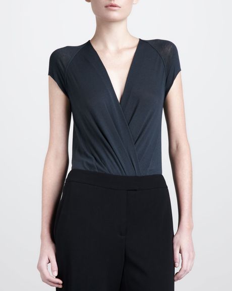 Donna Karan New York Capsleeve Surplice Bodysuit in Gray (styx) - Lyst