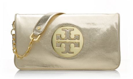 tory burch metallic reva clutch