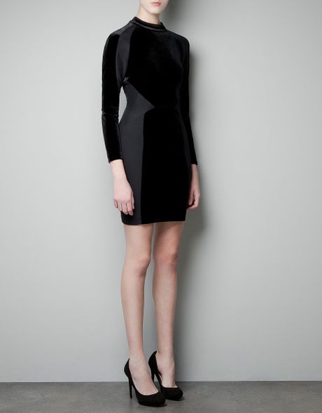 Zara Combination Velvet Dress in Black | Lyst