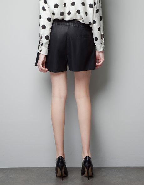 Zara Leather Effect Shorts in Black | Lyst