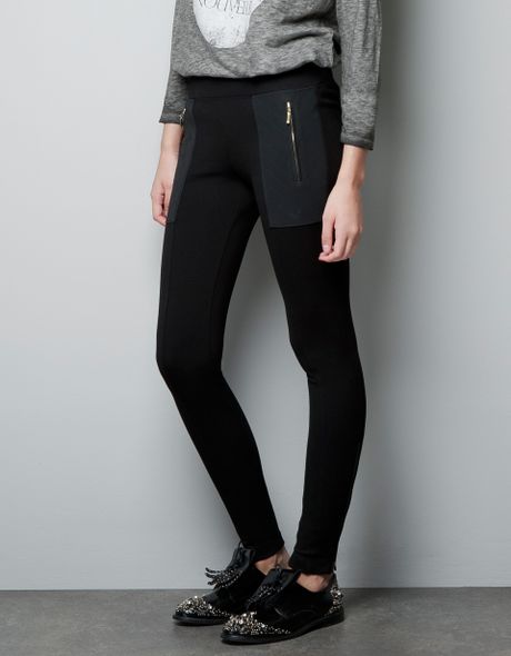 Zara Leggings with Zip Pockets in Black | Lyst